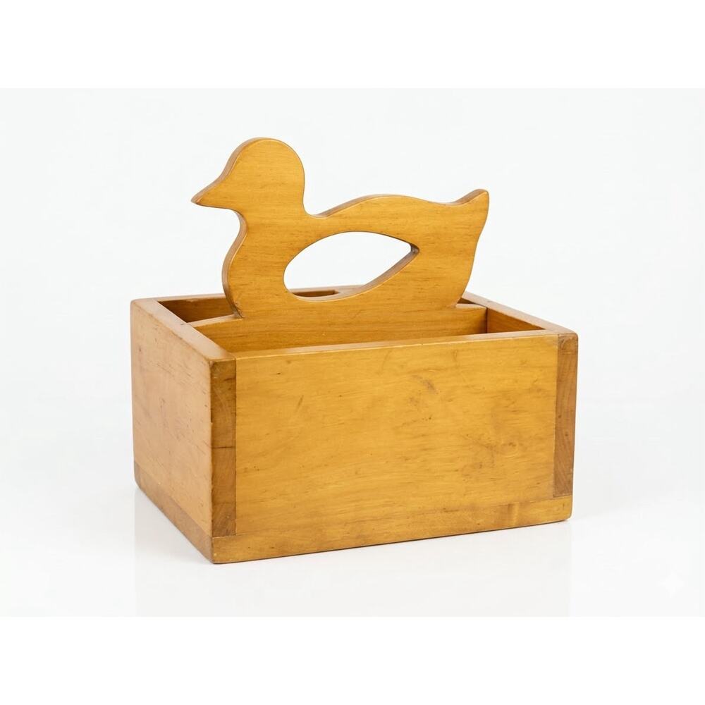 VTG Wooden Grandma Cottage Core Duck Caddy Storage Napkin pen Remote Box